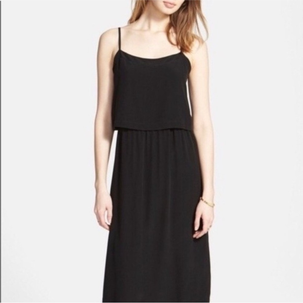 NWT Madewell 100% Silk Black Cami Overlay Slip Dress